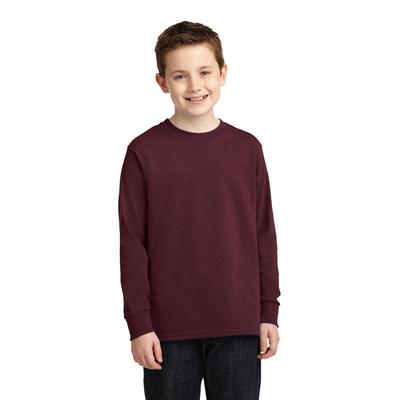 Port & Company PC54YLS Youth Long Sleeve Core Cotton Top in Maroon size Small | Polyester Blend