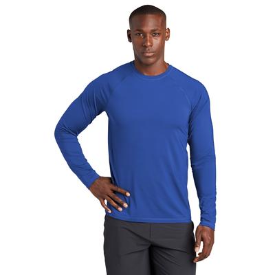 Sport-Tek ST470LS Athletic Long Sleeve Rashguard Top in True Royal Blue size Small | Polyester/Spandex Blend