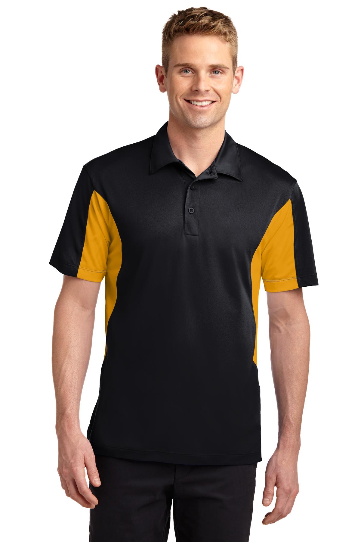 Sport-Tek TST655 Tall Side Blocked Micropique Sport-Wick Polo Shirt in Black/Gold size 3XLT | Polyester