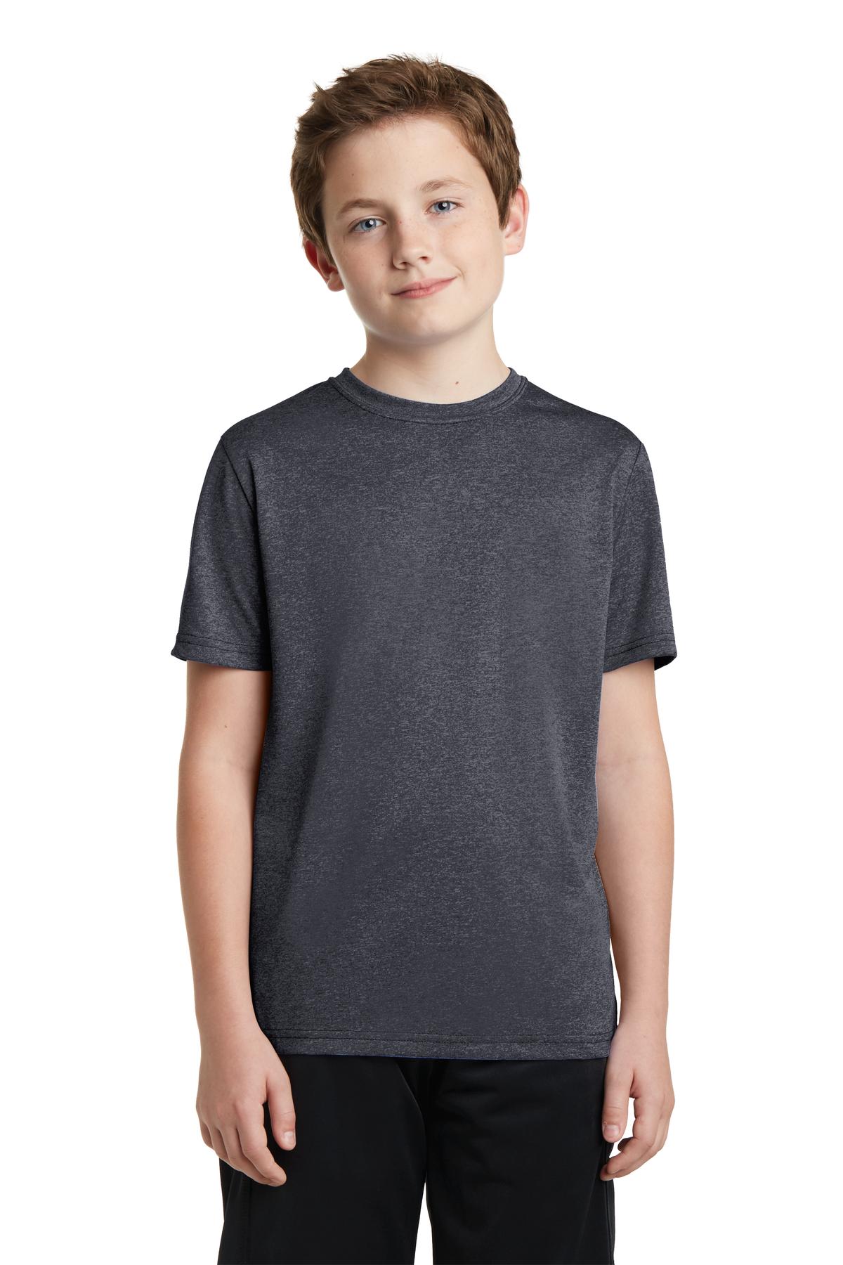 Sport-Tek YST360 Youth Heather Contender Top in Graphite Grey size Small | Polyester