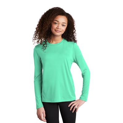 Sport-Tek YST420LS Youth Posi-UV Pro Long Sleeve Top in Bright Seafoam size Large | Polyester