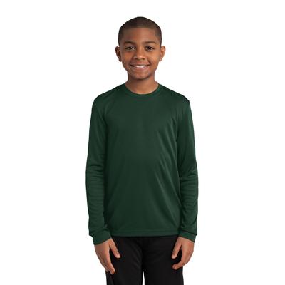 Sport-Tek YST350LS Youth Long Sleeve PosiCharge Competitor Top in Forest Green size Medium | Polyester