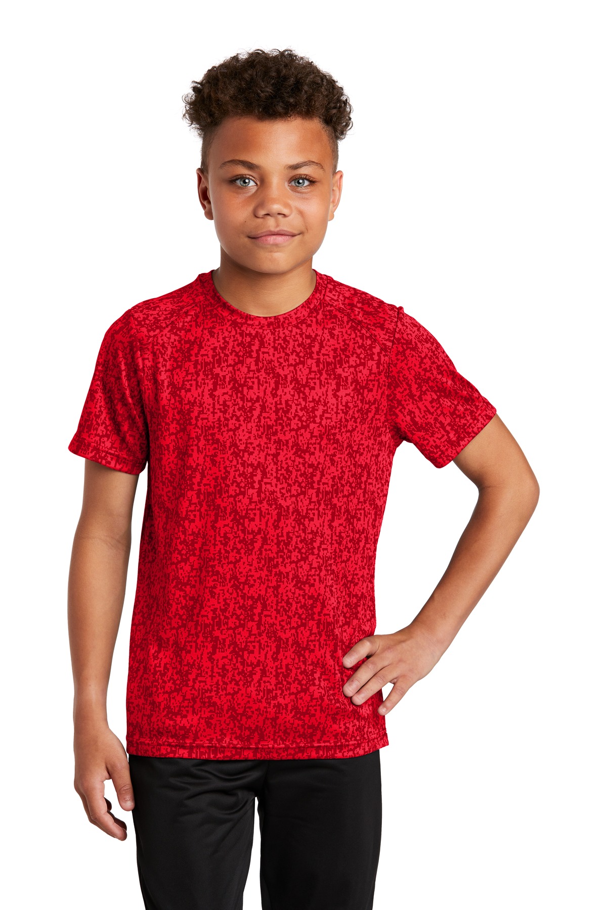 Sport-Tek YST460 Youth Digi Camo Top in True Red size XL | Polyester