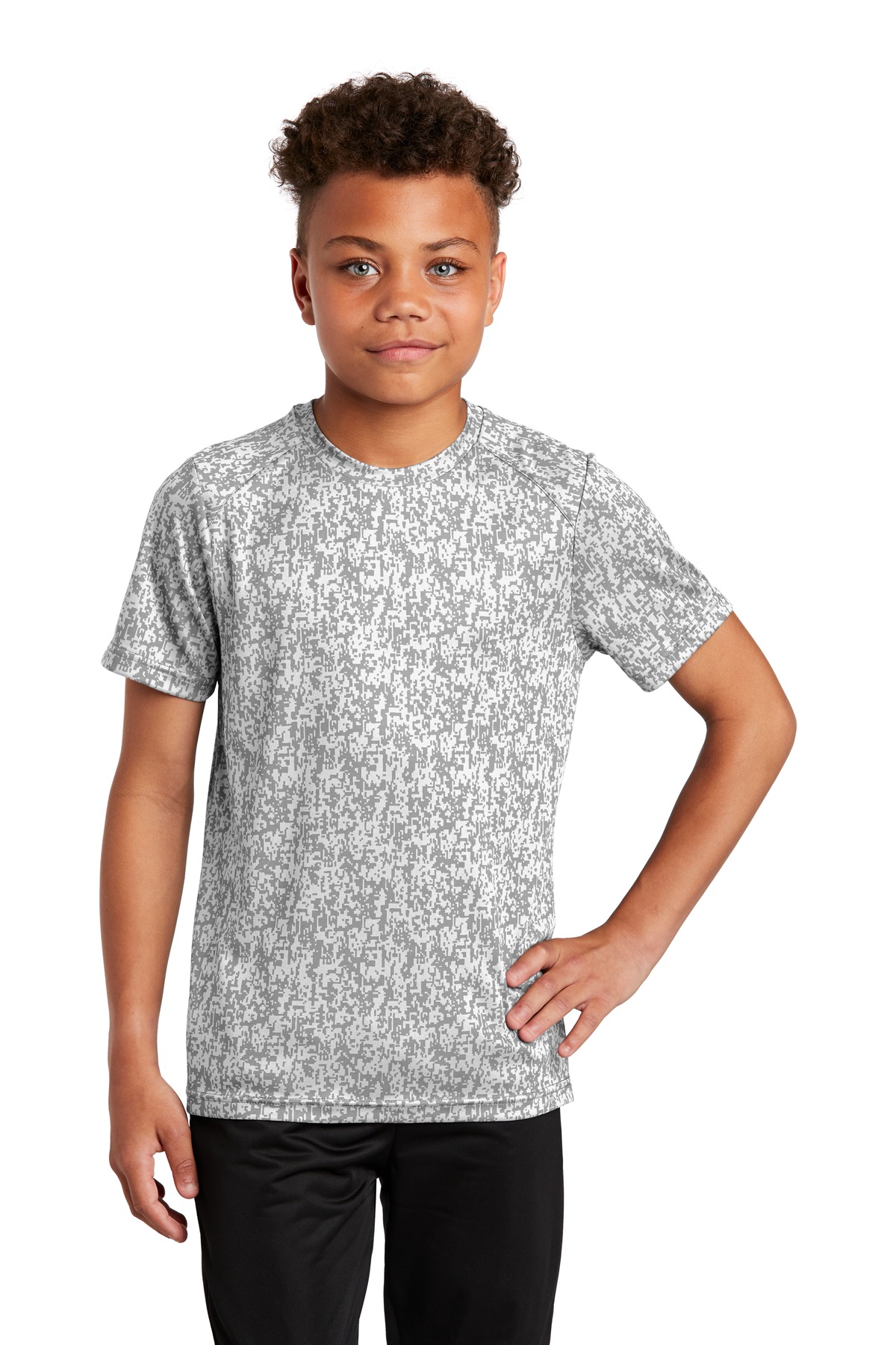 Sport-Tek YST460 Youth Digi Camo Top in White size Medium | Polyester