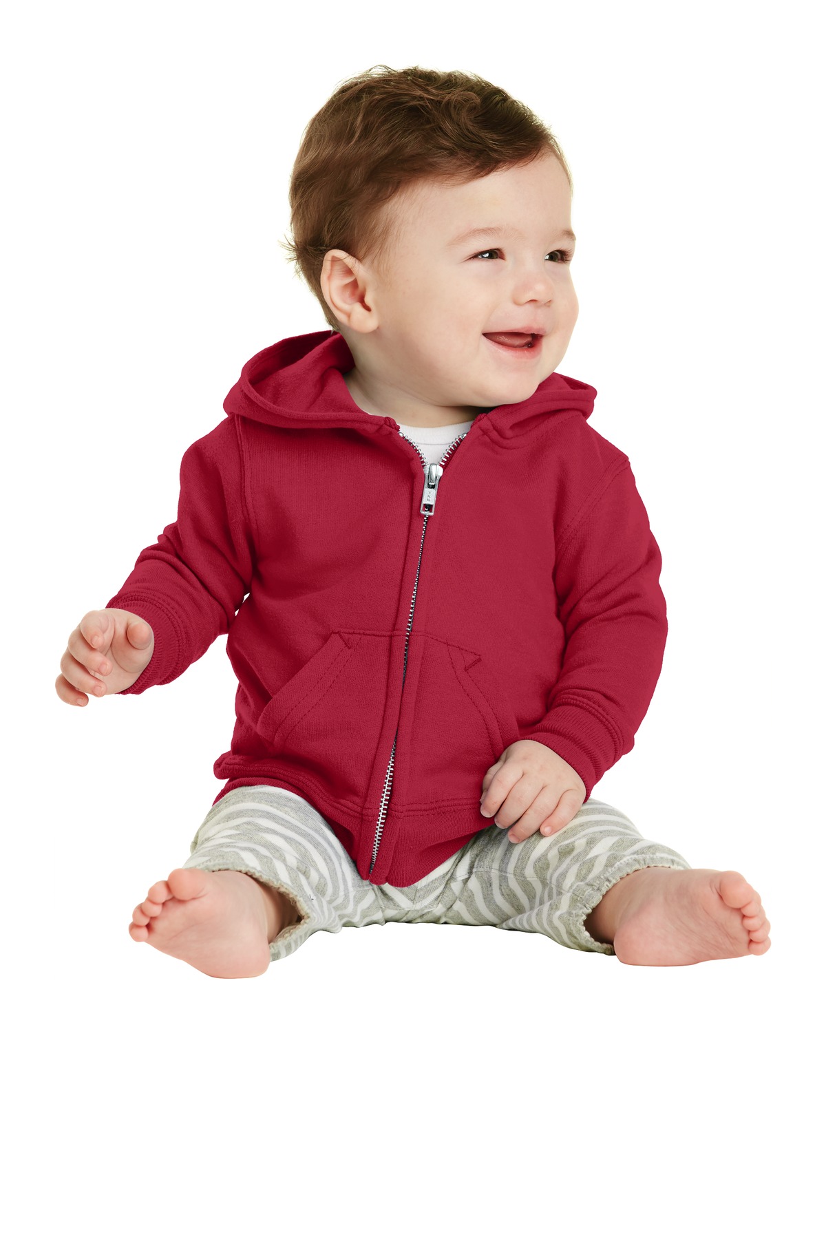 Port & Company CAR78IZH Infant Core Fleece Full-Zip Hooded Sweatshirt in Red size 18M