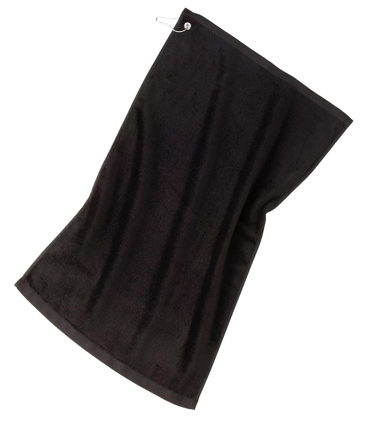 Port Authority TW51 Grommeted Golf Towel in Black size OSFA | Cotton Blend