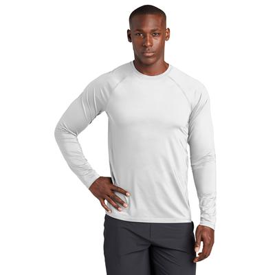 Sport-Tek ST470LS Athletic Long Sleeve Rashguard Top in White size Large | Polyester/Spandex Blend