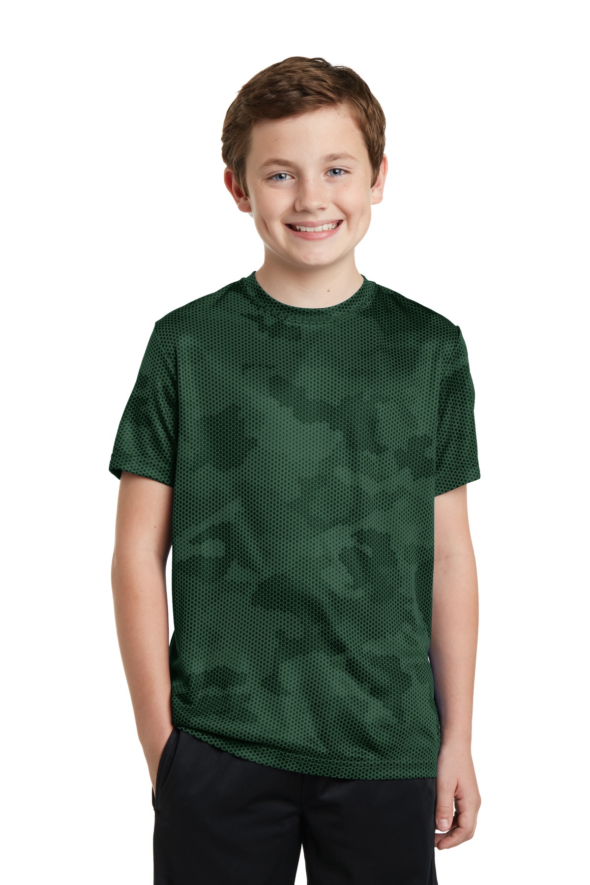 Sport-Tek YST370 Youth CamoHex Top in Forest Green size Medium | Polyester