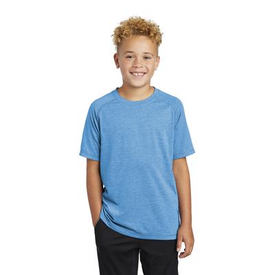 Sport-Tek YST400 Youth PosiCharge Tri-Blend Wicking Raglan Top in Pond Blue Heather size Large | Triblend