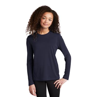 Sport-Tek YST420LS Youth Posi-UV Pro Long Sleeve Top in True Navy Blue size Large | Polyester