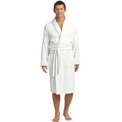 Port Authority R103 Checkered Terry Shawl Collar Robe in White size Small/Medium | Cotton