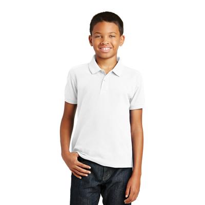 Port Authority Y100 Youth Core Classic Pique Polo Shirt in White size XL | Cotton Blend