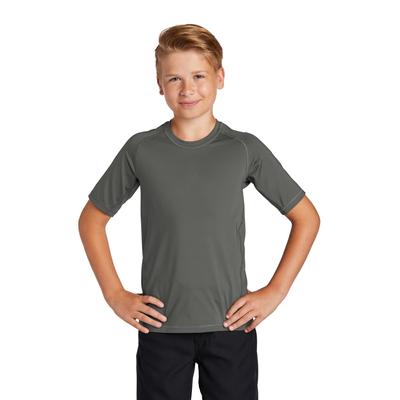 Sport-Tek YST470 Athletic Youth Rashguard Top in Dark Smoke Grey size XS | Polyester/Spandex Blend