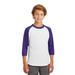 Sport-Tek YT200 Youth Colorblock Raglan Jersey T-Shirt in White/Purple size XS | Cotton
