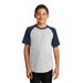 Sport-Tek YT201 Youth Short Sleeve Colorblock Raglan Jersey T-Shirt in Heather Gray/Navy Blue size Small | Cotton