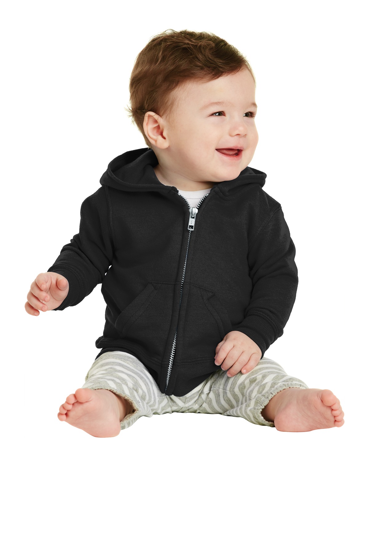 Port & Company CAR78IZH Infant Core Fleece Full-Zip Hooded Sweatshirt in Jet Black size 12M - Port & Company