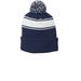 Sport-Tek STC28 Stripe Pom Beanie Hat in True Navy Blue/White size OSFA | Acrylic