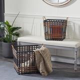 2 Piece Metal Basket Set Metal in Black/Brown Laurel Foundry Modern Farmhouse® | 16.3 H x 17.75 W x 13.7 D in | Wayfair