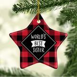 The Holiday Aisle® World's Best Sister Star Holiday Shaped Ornamennt Ceramic/Porcelain in Black/Red | 3.1 H x 3.1 W x 0.5 D in | Wayfair