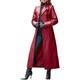 HAOXUAN Womens Winter PU Leather Trench Coats Slim Fit Button Up Long Jacket Faux Fur Trench Coats Outwear,Red,S