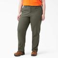 Dickies Women's Plus Flex Relaxed Straight Fit Duck Carpenter Pants - Rinsed Moss Green Size 18W (FDW270)