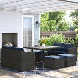Three Posts™ Grose Rectangular 8 - Person 57.09" Long Outdoor Dining Set w/ Cushions Plastic in Gray/Blue | Wayfair