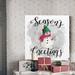 The Holiday Aisle® Snowman Seasons Greetings - Wrapped Canvas Textual Art Print Canvas, Solid Wood in Gray/Green | 16 H x 16 W x 1 D in | Wayfair