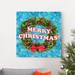 The Holiday Aisle® Holiday Wreath II - Wrapped Canvas Textual Art Print Canvas, Solid Wood in Blue/Green | 10 H x 10 W x 1.5 D in | Wayfair