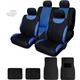 NEW 12 Pieces Flat Cloth Sleek Design Black and Blue Front and Rear Car Seat Covers Set with 4 Black Color Carpet Floor Mats Complete Set - Shipping Included