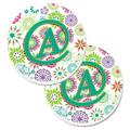 Carolines Treasures CJ2011-ACARC Letter A Flowers Pink Teal Green Initial Set of 2 Cup Holder Car Coasters Large