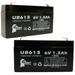 2x Pack - LEOCH DJW6-1.2 Battery Replacement - UB613 Universal Sealed Lead Acid Battery (6V 1.3Ah 1300mAh F1 Terminal AGM SLA) - Includes 4 F1 to F2 Terminal Adapters