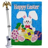 Breeze Decor Happy Bunny 2-Sided Polyester 40" x 28" Flag Set in Blue/Gray | 40 H x 28 W x 4 D in | Wayfair BD-EA-HS-103029-IP-BO-02-D-US98-BD