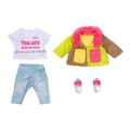 Zapf Creation 830154 BABY born Deluxe Regenbogen Mantel 43 cm - Puppenkleidung Set bestehend aus Jacke, Shirt, Hose und Schuhen