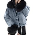 TDZD Women's Winter Denim Jacket Coat with Detachable Fleece Faux Fur Collar, Ladies Plus Cashmere Winter Warm Fur Collar Cuffs Denim Jacket Windbreaker Outwear Parka Coats (Black A, M)