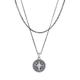 Kuzzoi Men's silver necklace layer look with compass pendant (25 mm), necklace for men oxidised in 925 sterling silver, layer chain maritime, men's necklace with pendant handmade