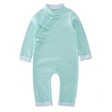 Baby Toddler Unisex Traditional Chinese Long Sleeve Romper (70/6-12 Months Green)