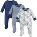 Touched by Nature Baby Boy Organic Cotton Zipper Sleep and Play 3pk Elephant 3-6 Months