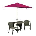 Blue Star Group Terrace Mates Daniella All-Weather Wicker Coffee Color Table Set w/ 9 -Wide OFF-THE-WALL BRELLA - Jockey Red Sunbrella Canopy