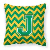 Letter J Chevron Green and Gold Fabric Decorative Pillow