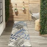 Nourison Aloha Indoor/Outdoor Tropical Botanical Grey/Blue 2 x 6 Area Rug (6 x Runner)