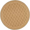 SAFAVIEH Courtyard Jasper Geometric Bordered Indoor/Outdoor Area Rug 6 7 x 6 7 Round Dark Beige/Beige