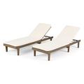 GDF Studio Teresa Outdoor Acacia Wood Armless Adjustable Chaise Lounges with Cushion Set of 2 Gray and Cream