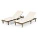 GDF Studio Teresa Outdoor Acacia Wood Armless Adjustable Chaise Lounges with Cushion Set of 2 Gray and Cream