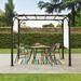 Sunjoy Diego 10x10 ft. Outdoor Patio Brown Steel Classic Frame Pergola with Retractable White Canopy Shade for Backyard Garden Activities