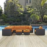 Modway Convene 9 Piece Outdoor Patio Sectional Set in Espresso Orange