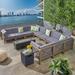 Darren Outdoor 12 Piece Acacia Wood Sectional Sofa Set with Cushions and Fire Pit Gray Dark Gray Dark Gray