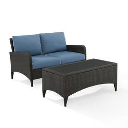 Crosley Kiawah 2 Piece Outdoor Wicker Conversation Set in Blue