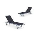 Set of 2 Reclining Patio Chaise Lounge in Silver and Black