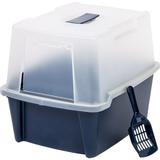 IRIS USA Large Enclosed Hooded Litter Box with Front Door Flap and Scoop Entry Gate for Privacy and Keeping Litter Inside Blue