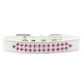 Mirage Pet Products613-07 WT-20 Two Row Bright Pink Crystal Dog Collar White - Size 20